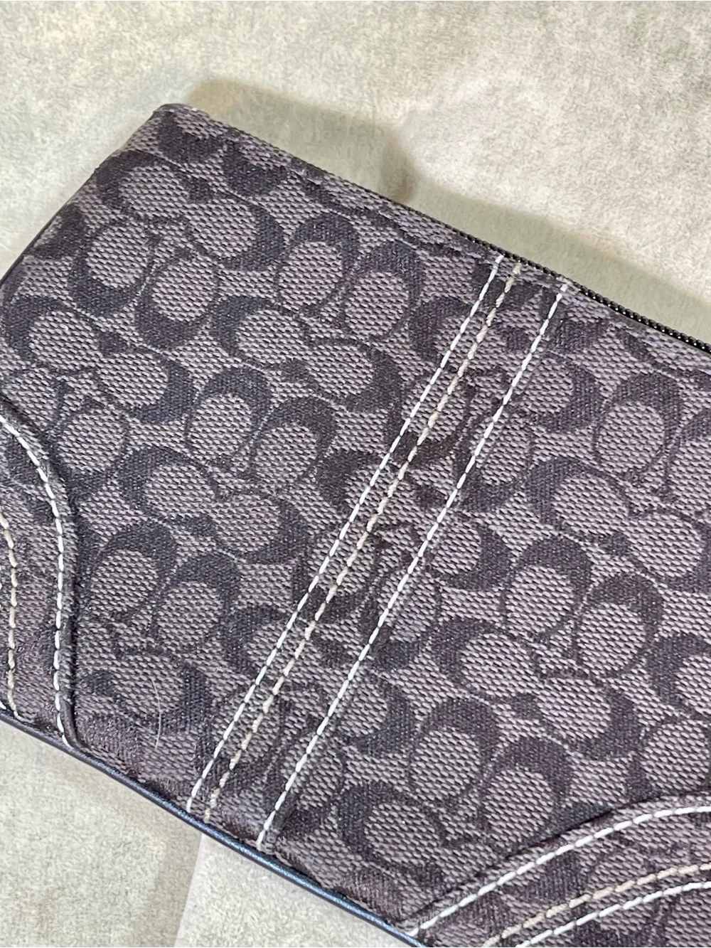Coach Brown Signature Canvas Wristlet with Contrast Stitching